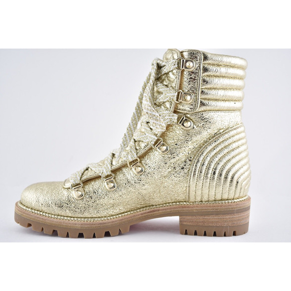 Christian Louboutin Mad Boot Platine Gold Flat Combat Lace Ankle Bootie 35.5 - Picture 9 of 12